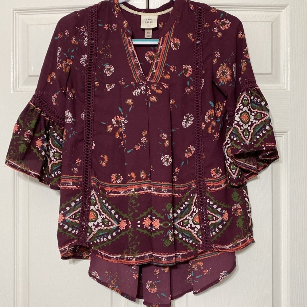 Knox Rose Floral Maroon Blouse size XS